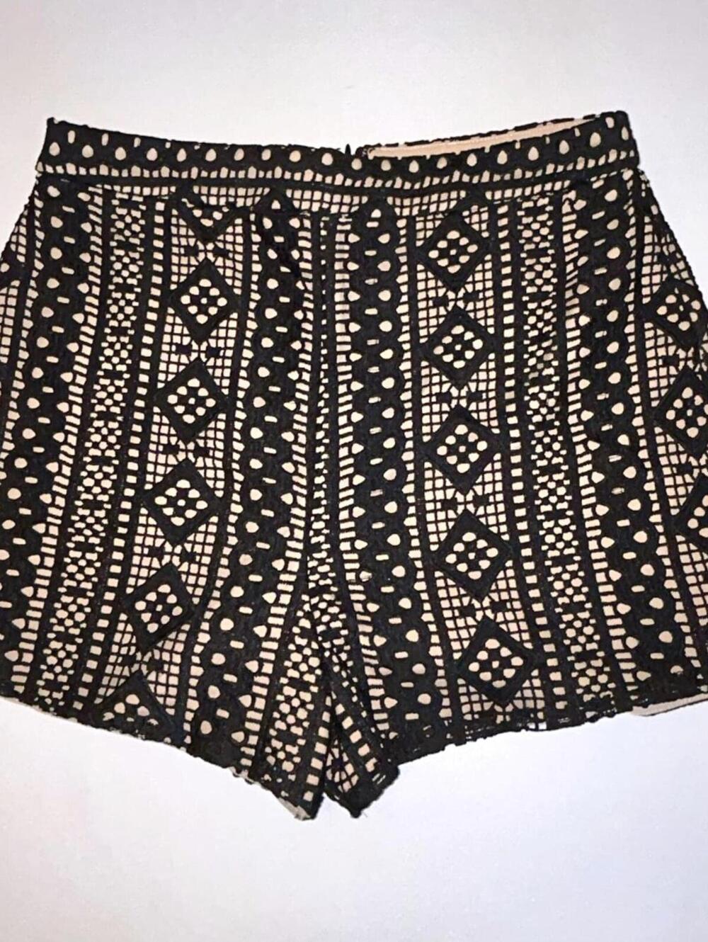Endless Rose Black Lace Shorts Lined in Taupe, Back Zip, 3" Inseam, Women's M